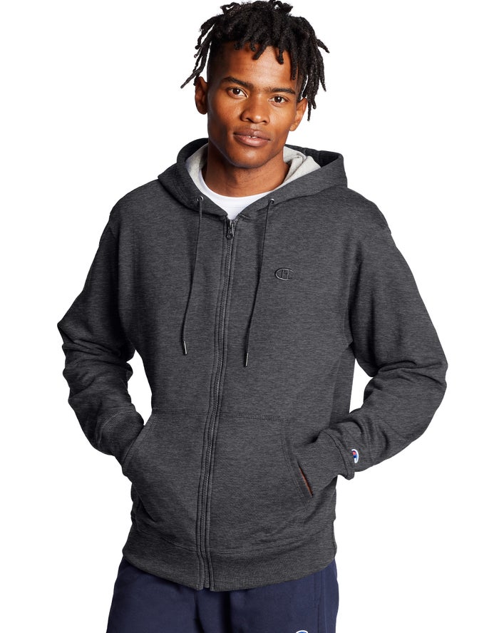 Champion Powerblend Fleece Full Zip C Logo Hoodie Heren - DonkerGrijs - Belgie 6925GMCVF